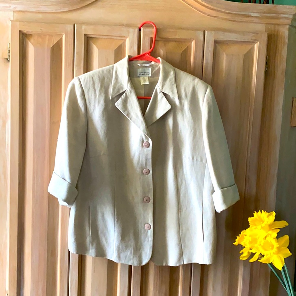 Offwhite 3/4 sleeve jacket shirt linen rayon lined